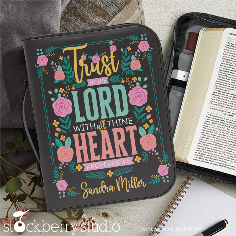 Personalized Bible Cover with Handle – Floral Engraved Scripture Case | Christian Gift for Her, Mom, Girls | Religious Birthday, Christmas, Prayer Organizer