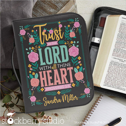 Personalized Bible Cover with Handle – Floral Engraved Scripture Case | Christian Gift for Her, Mom, Girls | Religious Birthday, Christmas, Prayer Organizer