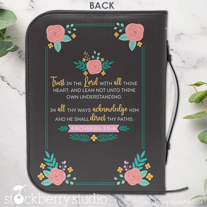 Personalized Bible Cover with Handle – Floral Engraved Scripture Case | Christian Gift for Her, Mom, Girls | Religious Birthday, Christmas, Prayer Organizer