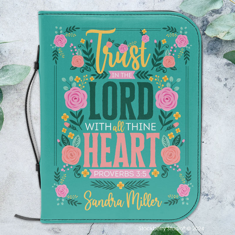 Personalized Bible Cover with Handle – Floral Engraved Scripture Case | Christian Gift for Her, Mom, Girls | Religious Birthday, Christmas, Prayer Organizer