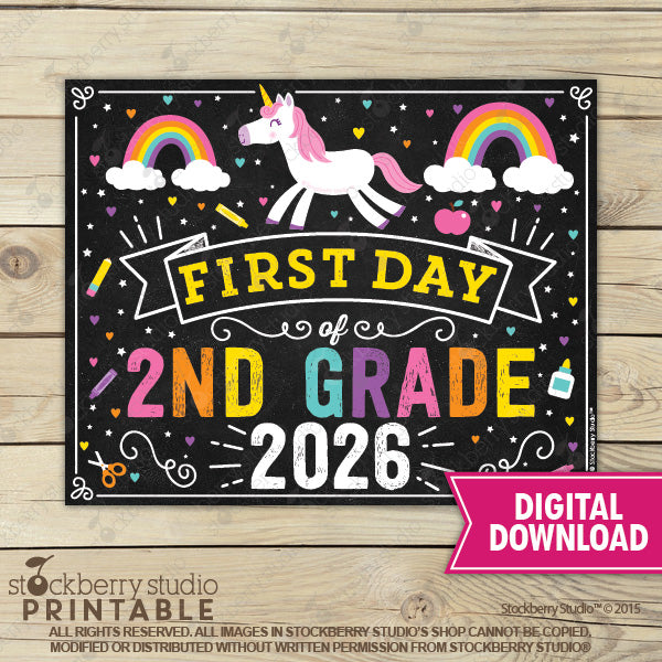 Unicorn First Day of Preschool Sign - Any Grade - Instant Download