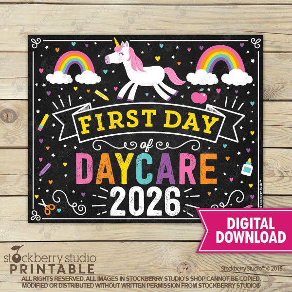 Unicorn First Day of Preschool Sign - Any Grade - Instant Download