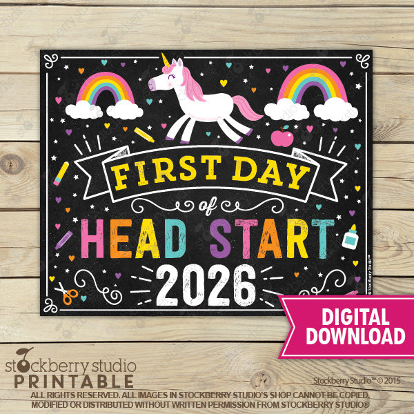 Unicorn First Day of Preschool Sign - Any Grade - Instant Download