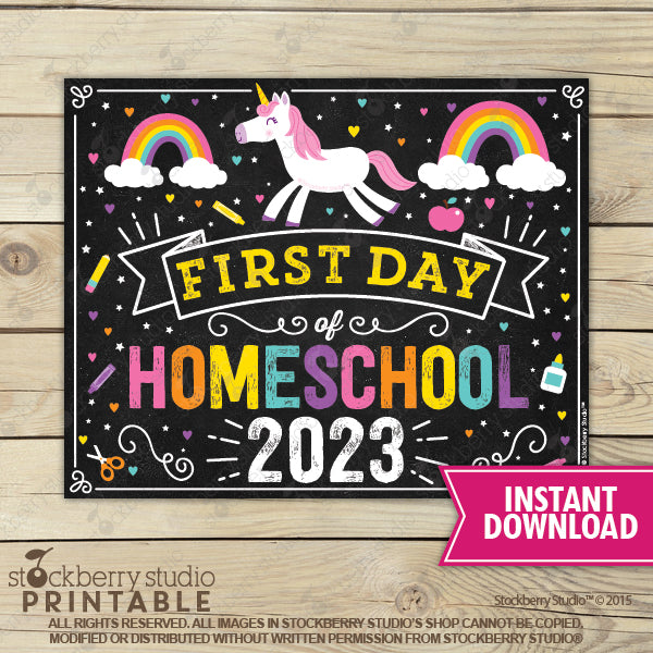 Unicorn First Day of Preschool Sign - Any Grade - Instant Download