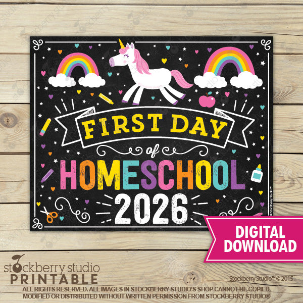 Unicorn First Day of Preschool Sign - Any Grade - Instant Download