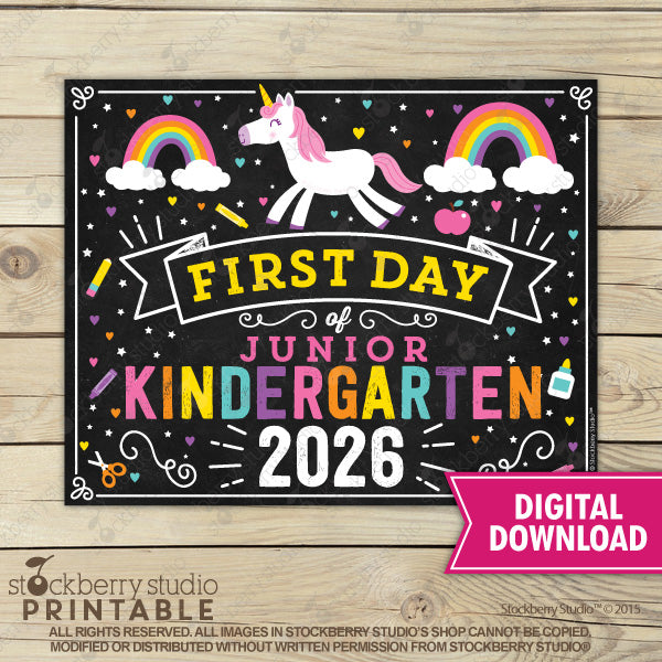 Unicorn First Day of Preschool Sign - Any Grade - Instant Download