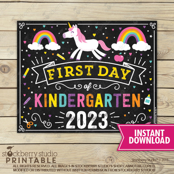 Unicorn First Day of Preschool Sign - Any Grade - Instant Download