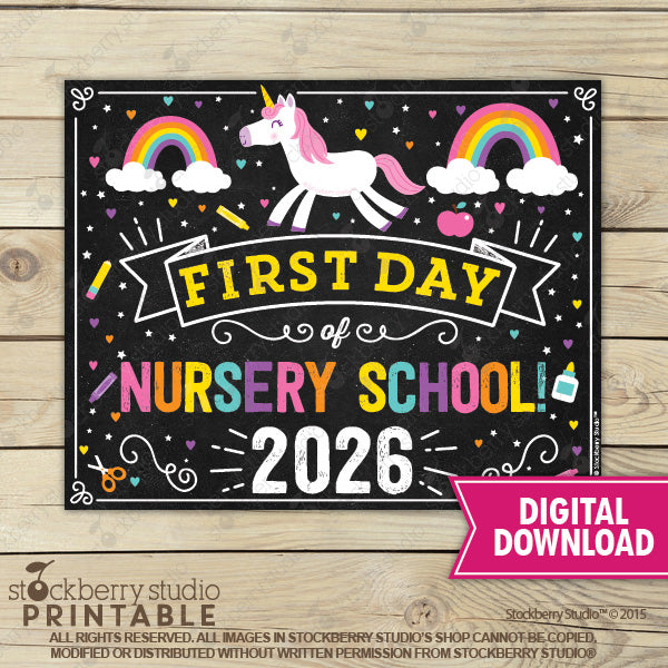 Unicorn First Day of Preschool Sign - Any Grade - Instant Download