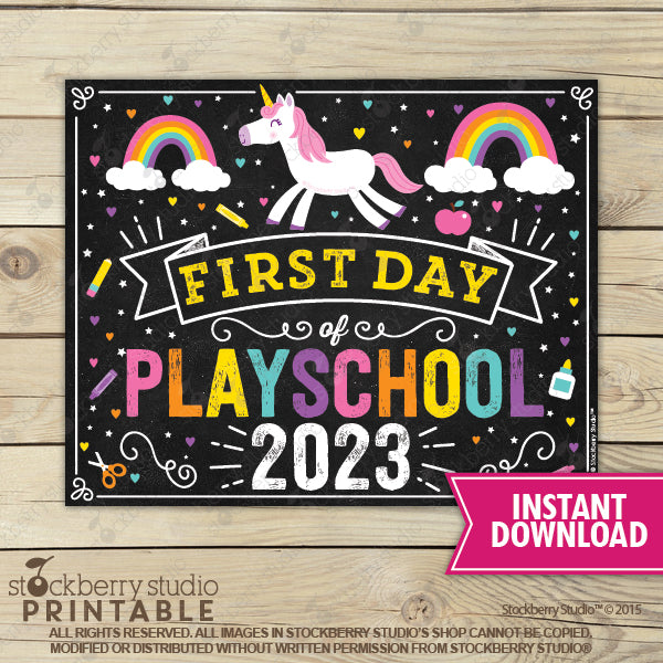 Unicorn First Day of Preschool Sign - Any Grade - Instant Download