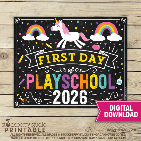 Unicorn First Day of Preschool Sign - Any Grade - Instant Download