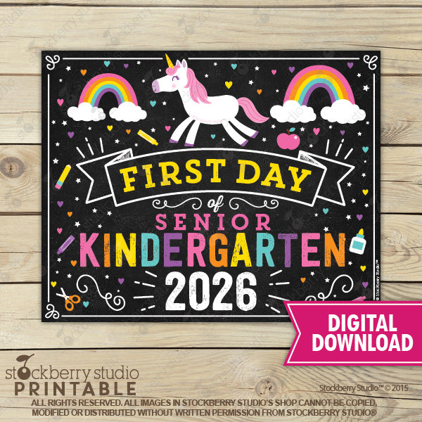 Unicorn First Day of Preschool Sign - Any Grade - Instant Download