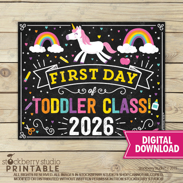 Unicorn First Day of Preschool Sign - Any Grade - Instant Download