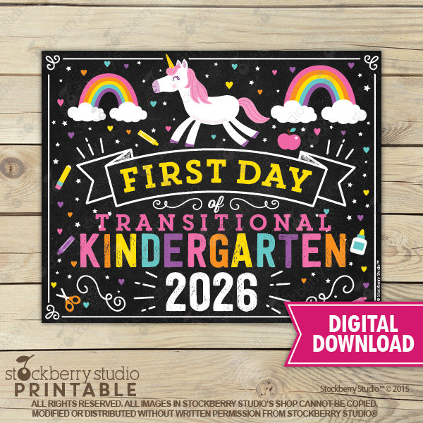 Unicorn First Day of Preschool Sign - Any Grade - Instant Download