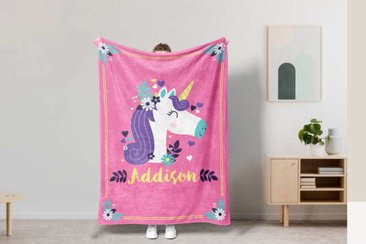 Unicorn Blanket Name Personalized