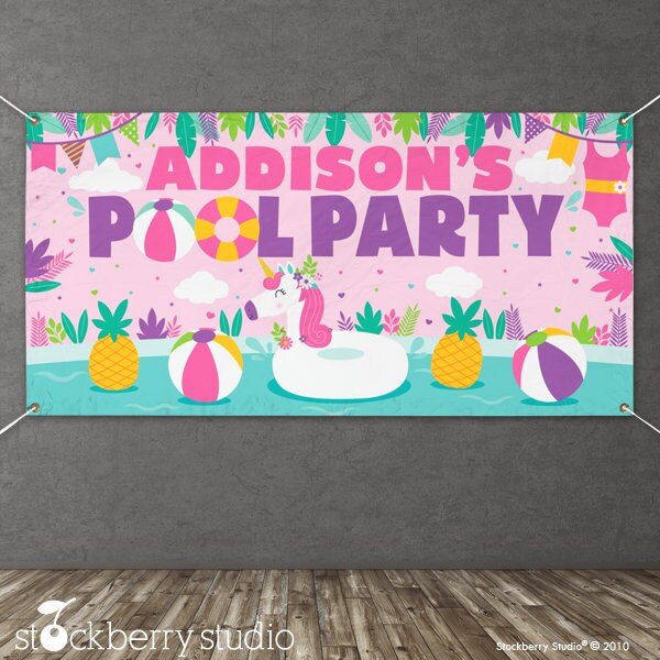 Unicorn Pool Party Birthday Banner