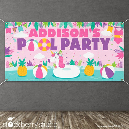 Unicorn Pool Party Birthday Banner