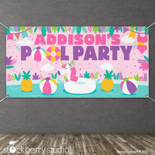 Unicorn Pool Party Birthday Banner