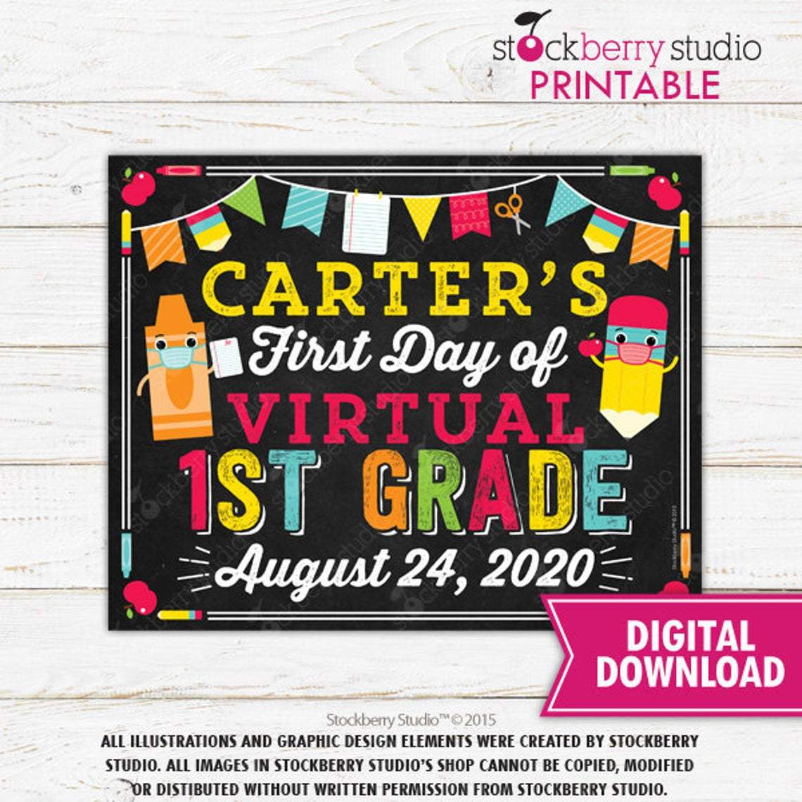 First Day of Virtual School Printable Sign E-learning - Stockberry Studio