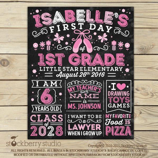 Ballet First Day of School Sign Printable Personalized - Stockberry Studio