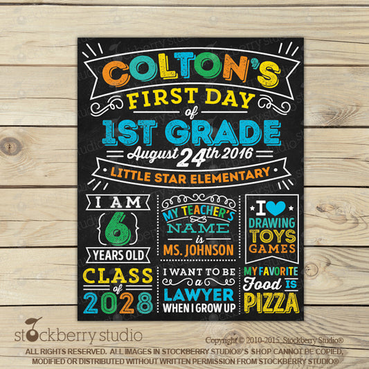 [Personalized First Day of School Chalkboard Sign] - Stockberry Studio