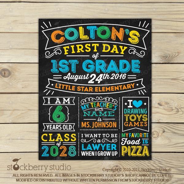 Boy First Day of School Chalkboard - 1st Day of School Sign - Stockberry Studio