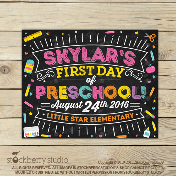 Printable First day of School Sign Chalkboard Girl - Stockberry Studio