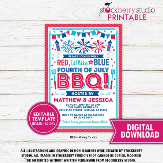 4th of July Baby Shower BBQ Invitation