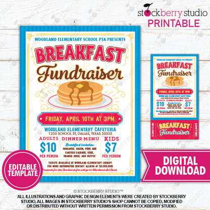 Pancake Breakfast Fundraiser Flyer Ticket