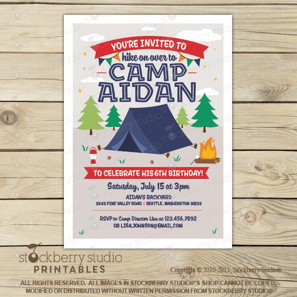 [Camping Birthday Party Invitation] - Stockberry Studio