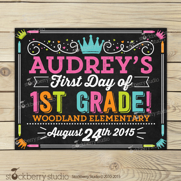 Princess First Day of School Chalkboard Sign Printable Girl - Stockberry Studio