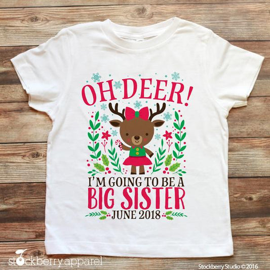 Christmas Big Sister Pregnancy Announcement Shirt Reindeer - Stockberry Studio