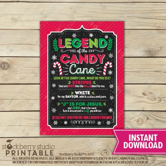 Legend of the Candy Cane Printable Gift Tag - Instant Download
