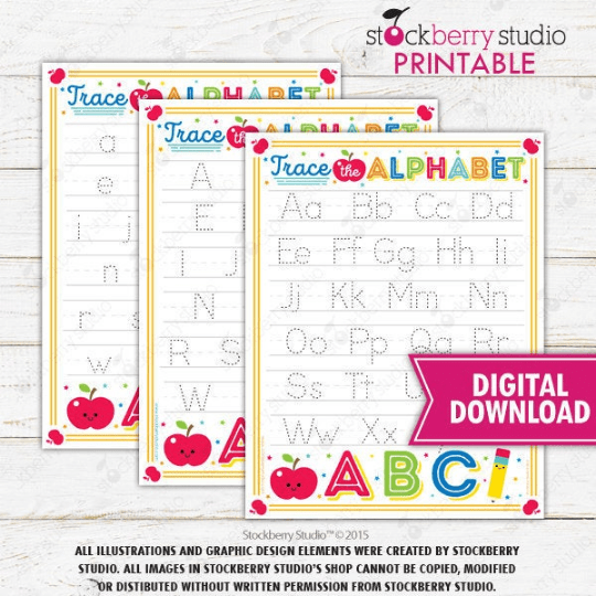 Alphabet Tracing Worksheet - Homeschool - Preschool - Kindergarten - Stockberry Studio
