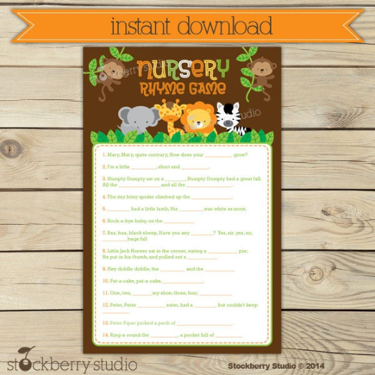 Safari Jungle Animals Baby Shower Games