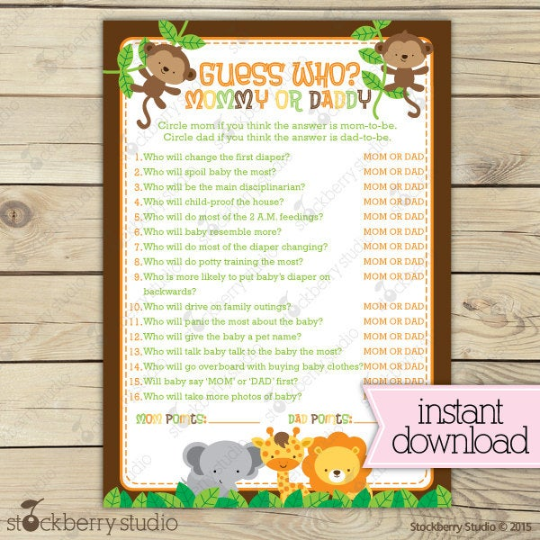 Safari Jungle Animals Baby Shower Games