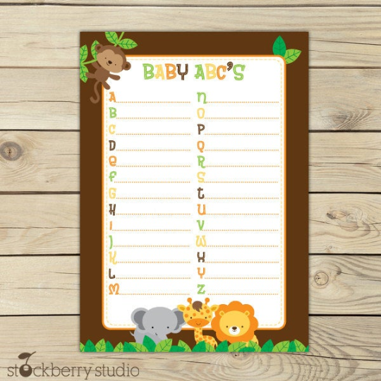 Safari Jungle Animals Baby Shower Games