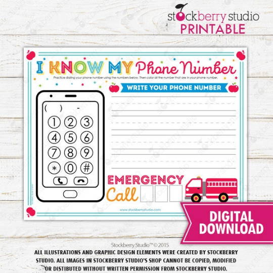 Kids Phone Number Tracing, Practice Worksheet Homeschool Preschool