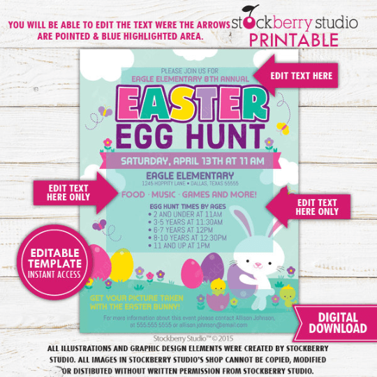 Easter Egg Hunt Flyer Printable Easter Party Invitation - Stockberry Studio