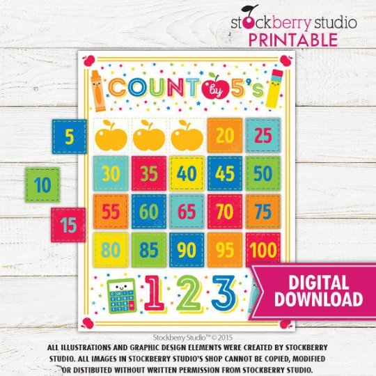 Count by 5 Math Puzzle Learning Numbers - 1st Grade - Homeschool Activity - Stockberry Studio