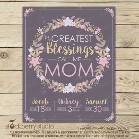 Mother's Day Gift Grandma Gift Printable - My Greatest Blessings Call Me Mom Wall Art - Stockberry Studio