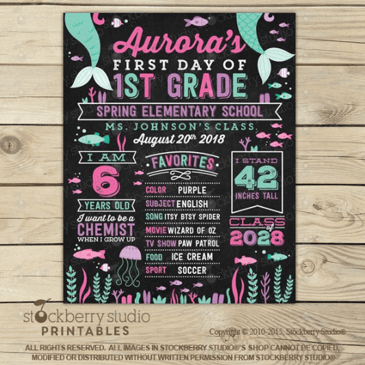 Mermaid First Day of School Personalized Sign - Stockberry Studio