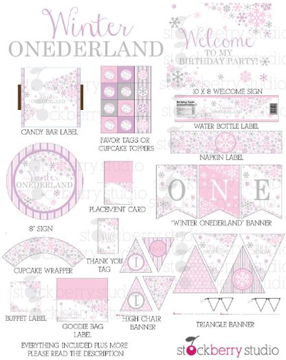 Winter Onederland Birthday Decorations Printable Party Kit - Stockberry Studio