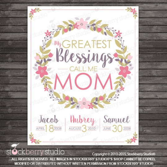 Mother's Day Gift Grandma Gift Printable - My Greatest Blessings Call Me Mom Wall Art - Stockberry Studio