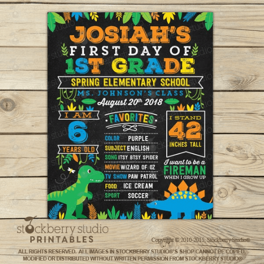 Dinosaur First Day of School Personalized Sign - Stockberry Studio
