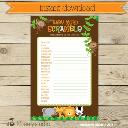 Safari Jungle Animals Baby Shower Games