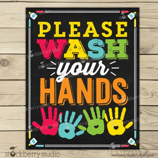 Wash Your Hands Sign - Kids Bathroom Art Sign - Stockberry Studio