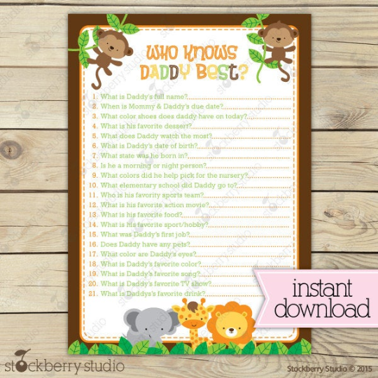 Safari Jungle Animals Baby Shower Games