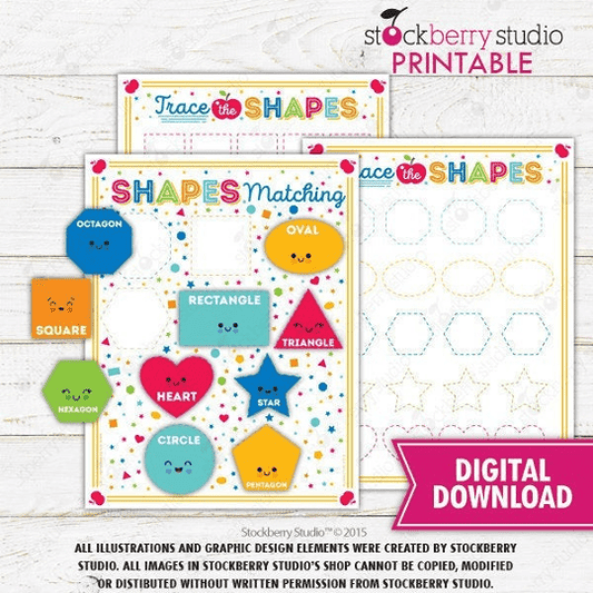 Shape Matching Game, Learning Shapes Activity - Homeschool - Preschool - Kindergarten - Stockberry Studio