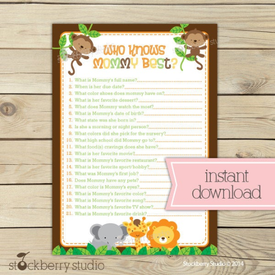 Safari Jungle Animals Baby Shower Games