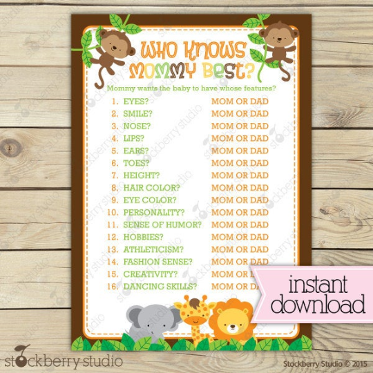 Safari Jungle Animals Baby Shower Games